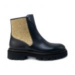 Ankle boot in black calf leather and glittery gold elastic by Fragiacomo