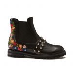 Black calfskin ankle boots hand made in Italy with studs and embroidery, women's model by Fragiacomo