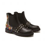 Black calfskin ankle boots hand made in Italy with studs and embroidery, women's model by Fragiacomo, side view