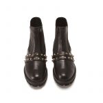 Black calfskin ankle boots hand made in Italy with studs and embroidery, women's model by Fragiacomo, over view