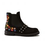 Black suede ankle boots hand made in Italy with studs and embroidery, women's model by Fragiacomo