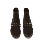 Black suede ankle boots hand made in Italy with studs and embroidery, women's model by Fragiacomo, over view