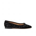 Ballerine in velluto nere con ricamo floreale ton sur ton all over, modello da donna, by Fragiacomo