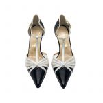 Black and white leather high heel pumps hand made in Italy, women's model by Fragiacomo