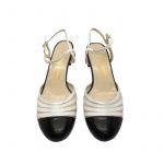 Black and white leather low heel slingbacks hand made in Italy, women's model by Fragiacomo