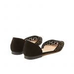 Black suede ballerinas with iconic laser cut pattern, small gold studs and 10 mm heel