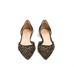 Black suede ballerinas with iconic laser cut pattern, small gold studs and 10 mm heel