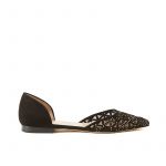 Black suede ballerinas with iconic laser cut pattern, small gold studs and 10 mm heel