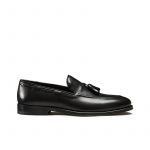 Black calfskin tassel loafers, hand made in Italy, elegant men's by Fragiacomo