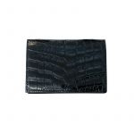 Handmade in Italy black crocodile embossed leather business card holder with silver accessories, elegant men's by Fragiacomo