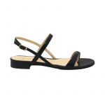 Black leather flat sandals hand made in Italy, women's model by Fragiacomo