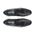 Black deer leather tubular penny loafers, hand made in Italy, elegant men's by Fragiacomo