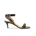Black leather sandals with embroidered straps and low 55mm heel, SS19 collection by Fragiacomo