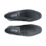 Black leather tubular penny loafers, hand made in Italy, elegant men's by Fragiacomo