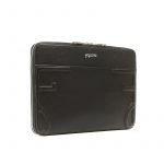 Handmade in Italy black moose leather 13 inches laptop case with silver zipper, elegant men's by Fragiacomo, side view