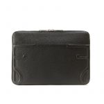 Handmade in Italy black moose leather 13 inches laptop case with silver zipper, elegant men's by Fragiacomo, back view