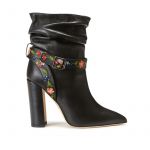 Black nappa leather ankle boots with embroidered straps hand made in Italy, women's model by Fragiacomo