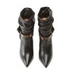 Black nappa leather ankle boots with embroidered straps hand made in Italy, women's model by Fragiacomo, over view