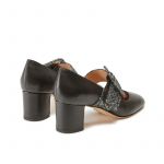 Black nappa leather Mary Jane shoes with glitter strap hand made in Italy, women's model by Fragiacomo, back view