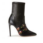 Black nappa leather stretch ankle boots with embroidered straps hand made in Italy, women's model by Fragiacomo