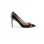 Black patent leather and suede pumps with pvc inserts hand made in Italy, women's model by Fragiacomo