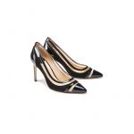 Black patent leather and suede pumps with pvc inserts hand made in Italy, women's model by Fragiacomo