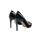 Black patent leather and suede pumps with pvc inserts hand made in Italy, women's model by Fragiacomo