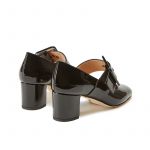 Black patent leather Mary Jane shoes with strap hand made in Italy, women's model by Fragiacomo, back view