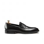 Black calfskin penny loafers, hand made in Italy, elegant men's by Fragiacomo