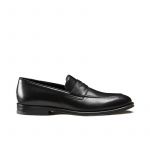 Black calfskin penny loafers, hand made in Italy, elegant men's by Fragiacomo
