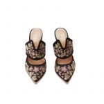 Black satin mules with floral embroidery, elegant, women's by Fragiacomo, bottom view
