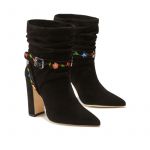 Black suede ankle boots with embroidered straps - Luxury by Fragiacomo, side view