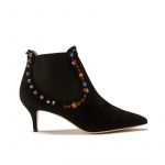 Black suede ankle boots hand made in Italy with studs and floral embroidery, women's model by Fragiacomo
