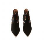 Black suede ankle boots hand made in Italy with studs and floral embroidery, women's model by Fragiacomo, bottom view