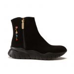 Black suede ankle boots hand made in Italy with zip and embroidery, women's model by Fragiacomo