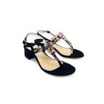 Black suede sandals with multicolor crystals hand made in Italy, women's model by Fragiacomo