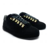 Black suede sneakers with black fur tongue hand made in Italy, women's model by Fragiacomo