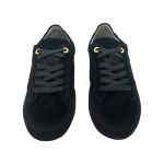 Black suede sneakers with black velvet stripe hand made in Italy, women's model by Fragiacomo