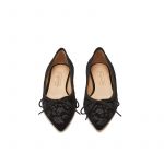 Black velvet ballerinas with floral embroidery ton sur ton all over, women's model, by Fragiacomo, bottom view