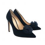 Black velvet pumps with rouche hand made in Italy, women's model by Fragiacomo