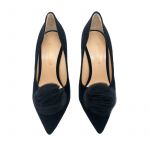 Black velvet pumps with rouche hand made in Italy, women's model by Fragiacomo