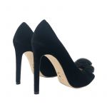 Black velvet pumps with rouche hand made in Italy, women's model by Fragiacomo
