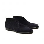 Blue suede ankle boots hand made in Italy, men's model by Fragiacomo, side view