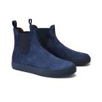 Blue suede Chelsea ankle boots hand made in Italy, men's model by Fragiacomo, side view