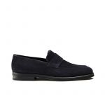 Blue suede penny loafers hand made in Italy, men's model by Fragiacomo