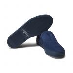Blue suede slip-ons hand made in Italy, mens' model by Fragiacomo, bottom view