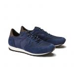 Blue suede sneakers hand made in Italy, men's model by Fragiacomo, side view