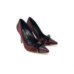 bordeaux suede and patent leather pumps with bow, hand made in Italy, elegant woman's by Fragiacomo