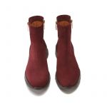 Bordeaux suede ankle boots hand made in Italy with zip and embroidery, women's model by Fragiacomo, over view