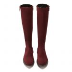 Bordeaux suede knee high boots hand made in Italy with iconic embroidery, double golden zip and rubber sole, women's model by Fragiacomo, over view